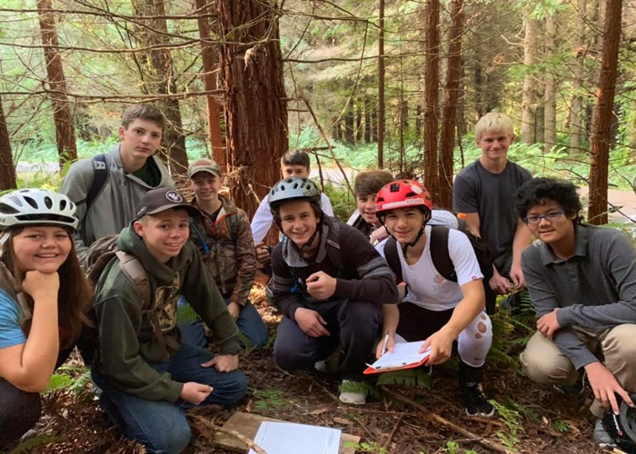 St. Bernard’s Academy. students in the forest