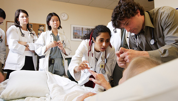 July 22, 2004. Students in the McMaster University Health Sciences MD Programme go about their daily rounds, including time in the Emergency Room, discussing cases in a classroom setting with fellow students, and at clinical teaching sessions that involve actual hospital patients.